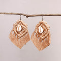 Thread & Seashell Work Handmade Macrame Earrings 