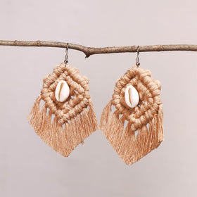  Thread & Seashell Work Handmade Macrame Earrings 