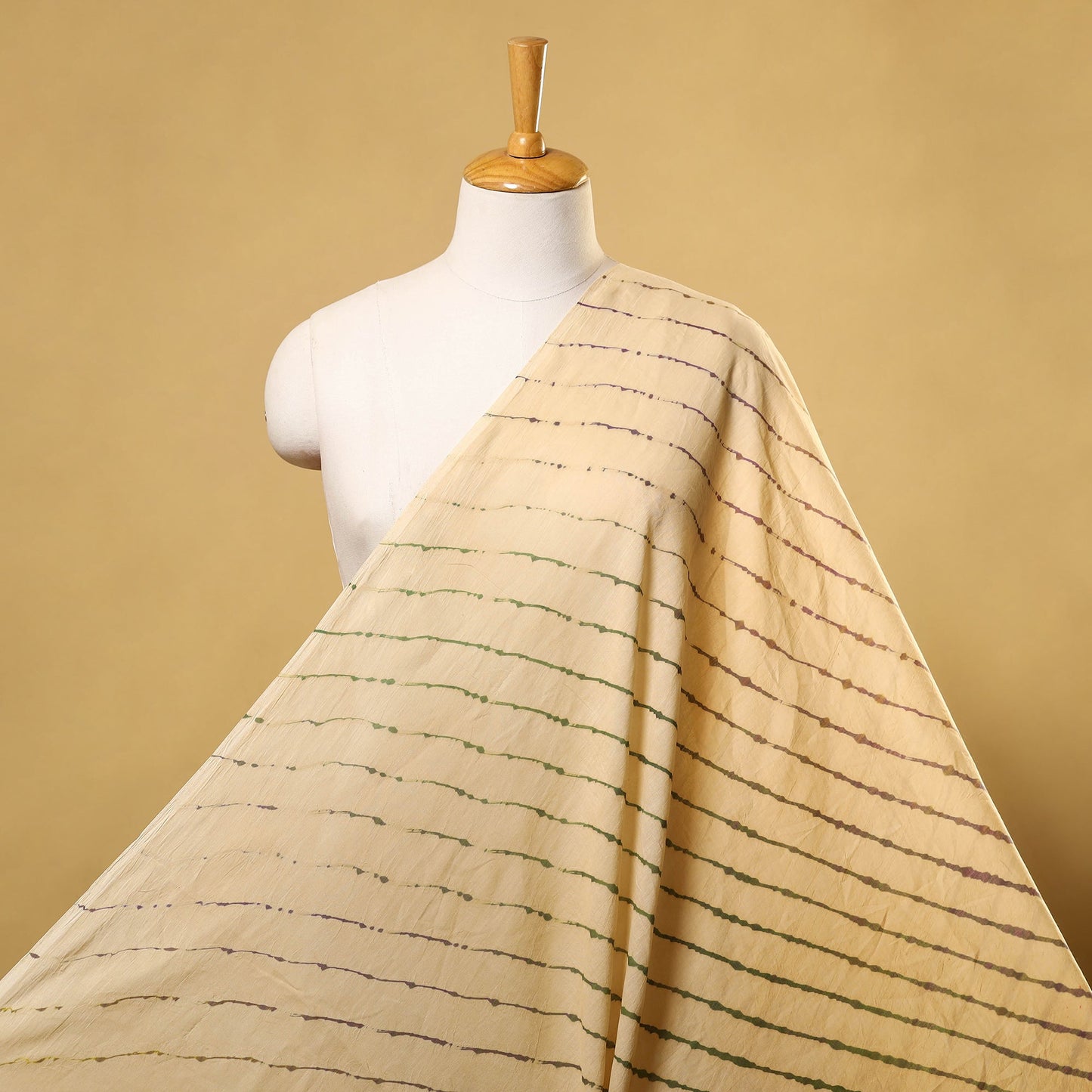 Beige Tie-Dye Cotton Leheriya Fabric 