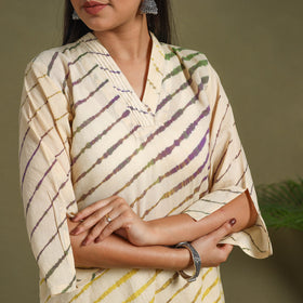 Beige  Tie-Dye Cotton Straight Leheriya Kurta