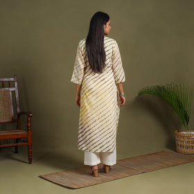 Beige  Tie-Dye Cotton Straight Leheriya Kurta