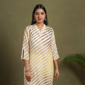 Beige  Tie-Dye Cotton Straight Leheriya Kurta
