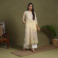 Beige  Tie-Dye Cotton Straight Leheriya Kurta