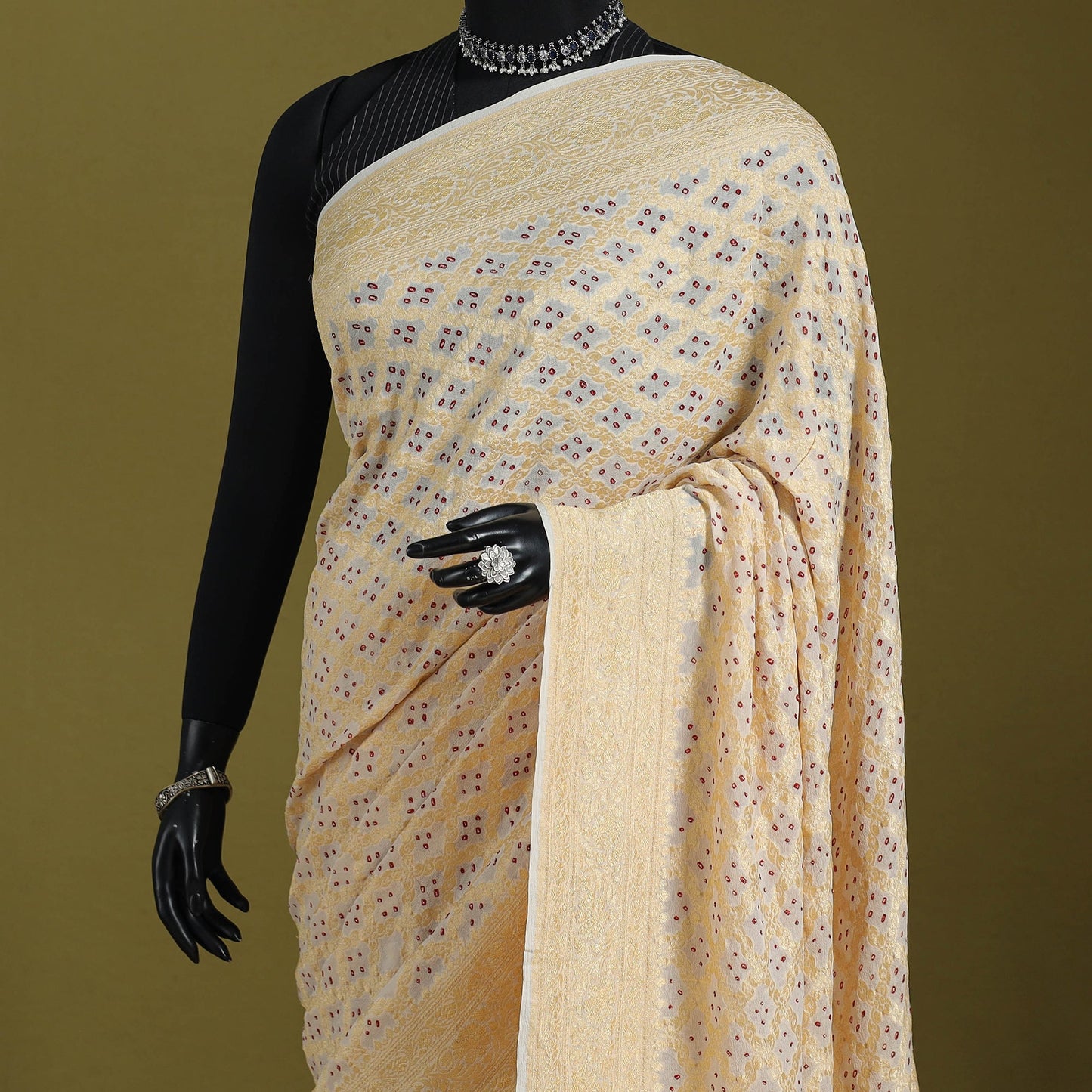 Beige - tie-dye georgette banarasi neem zari jaal kutch