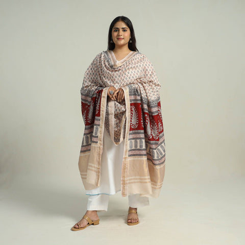 Beige - traditional maheshwari silk bagh dupatta 03