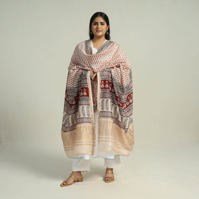 Beige - traditional maheshwari silk bagh dupatta 30