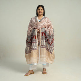 Beige - traditional maheshwari silk bagh dupatta 30