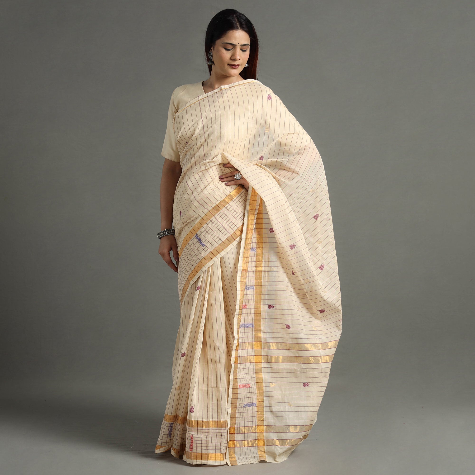 Beige - traditional venkatagiri handloom cotton stripe