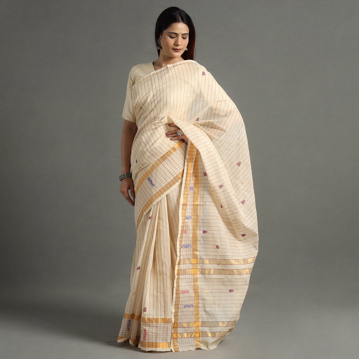 Beige - traditional venkatagiri handloom cotton stripe