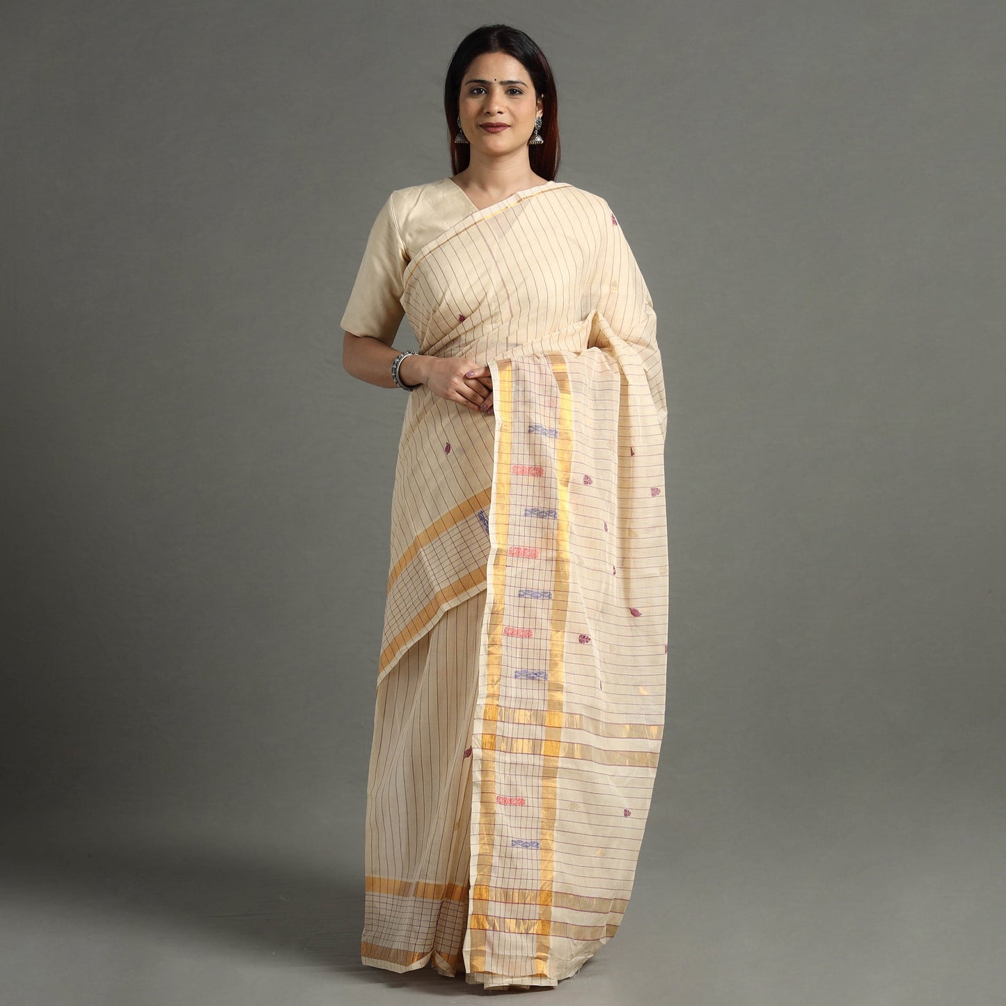 Beige - traditional venkatagiri handloom cotton stripe