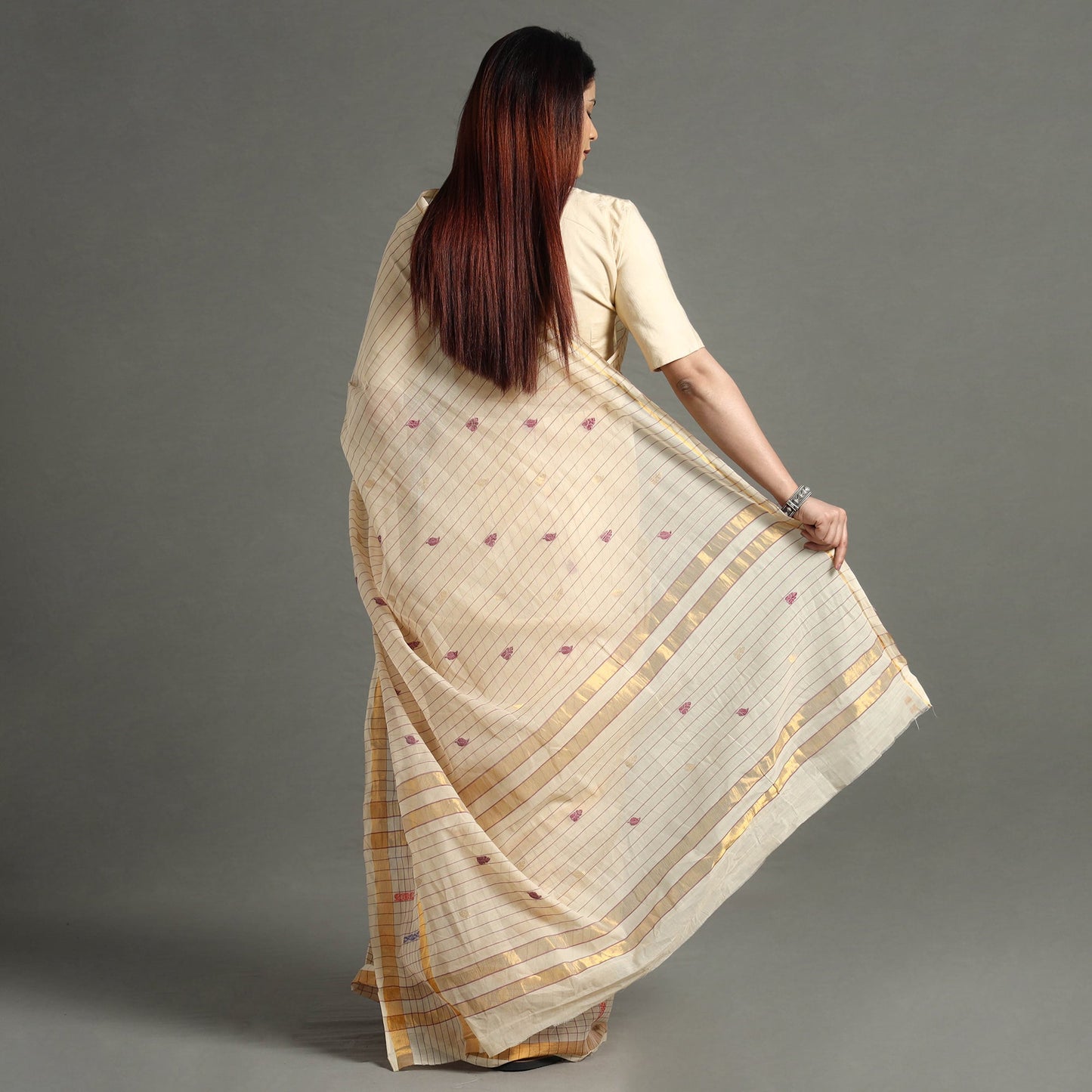 Beige - traditional venkatagiri handloom cotton stripe