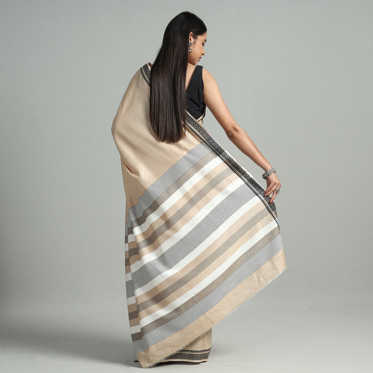 Beige - traditional vidarbha tussar silk cotton handloom