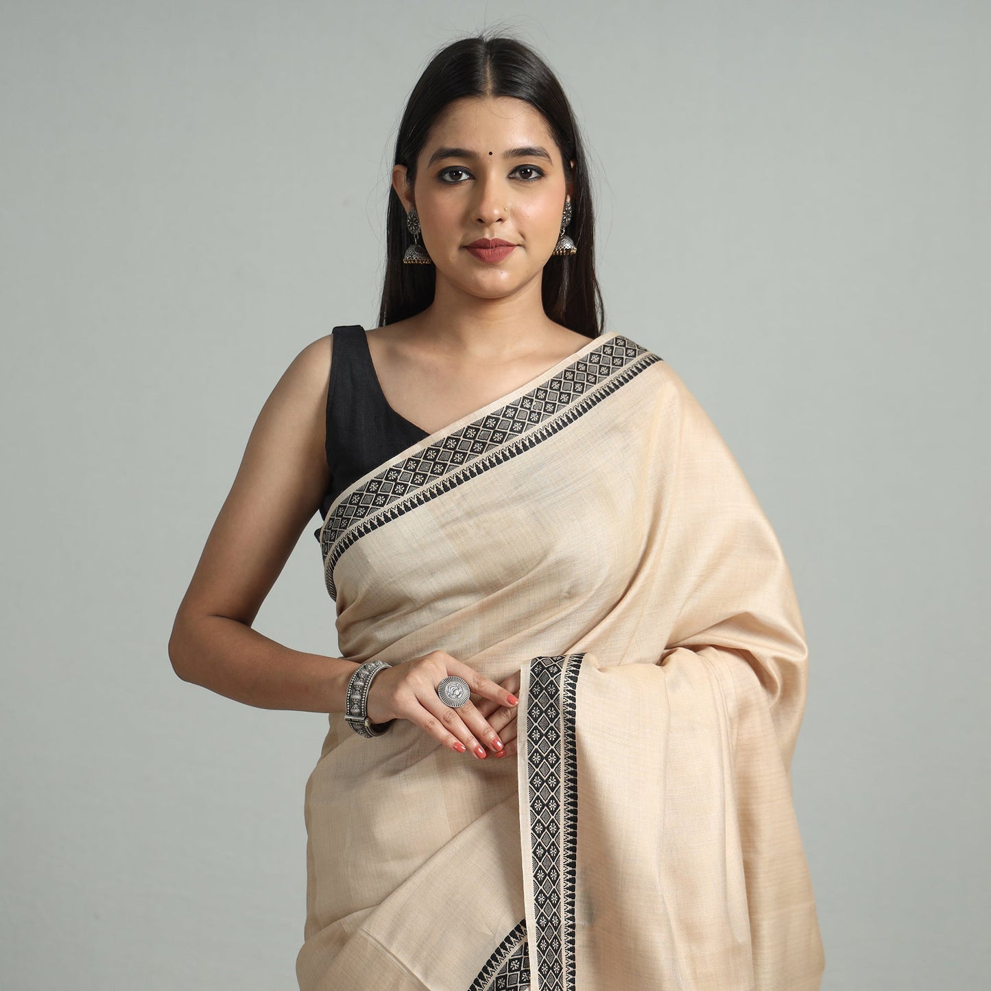 Beige - traditional vidarbha tussar silk cotton handloom