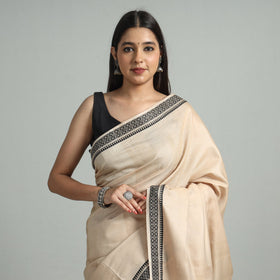 Beige - traditional vidarbha tussar silk cotton handloom