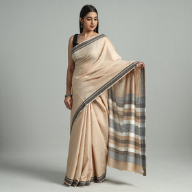 Beige - traditional vidarbha tussar silk cotton handloom