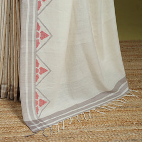 Beige - trangle pattern with red buti extra weft handloom