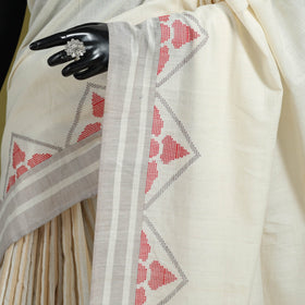 Beige - trangle pattern with red buti extra weft handloom
