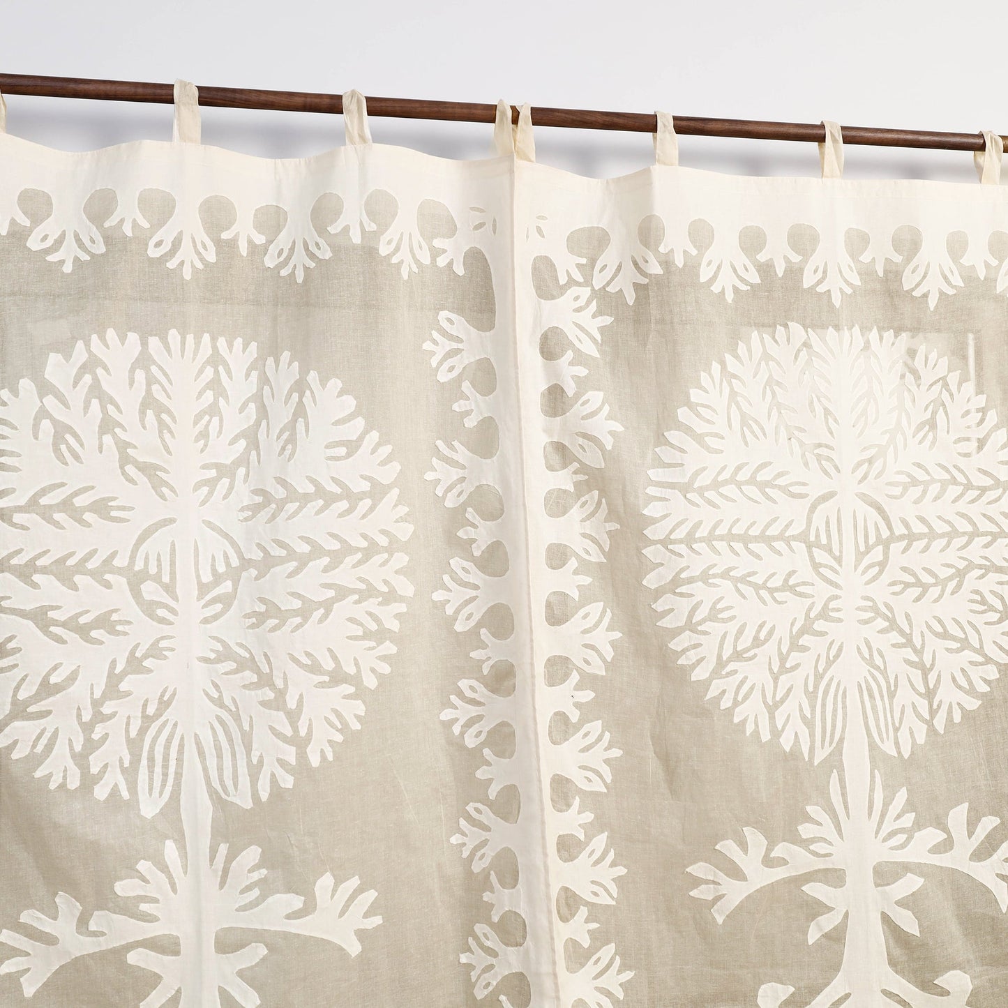 Beige Tree Cutwork Cotton Barmer Applique Window Curtain