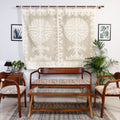 Beige Tree Cutwork Cotton Barmer Applique Window Curtain