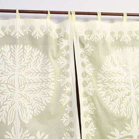 Beige - tree cutwork cotton barmer applique window curtain