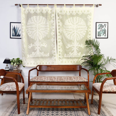 Beige - tree cutwork cotton barmer applique window curtain