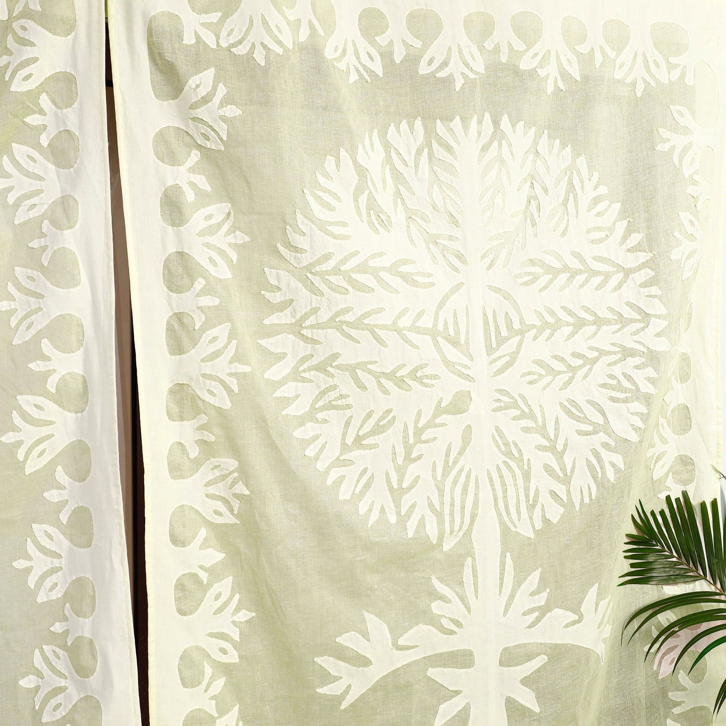 Beige - tree cutwork cotton barmer applique window curtain