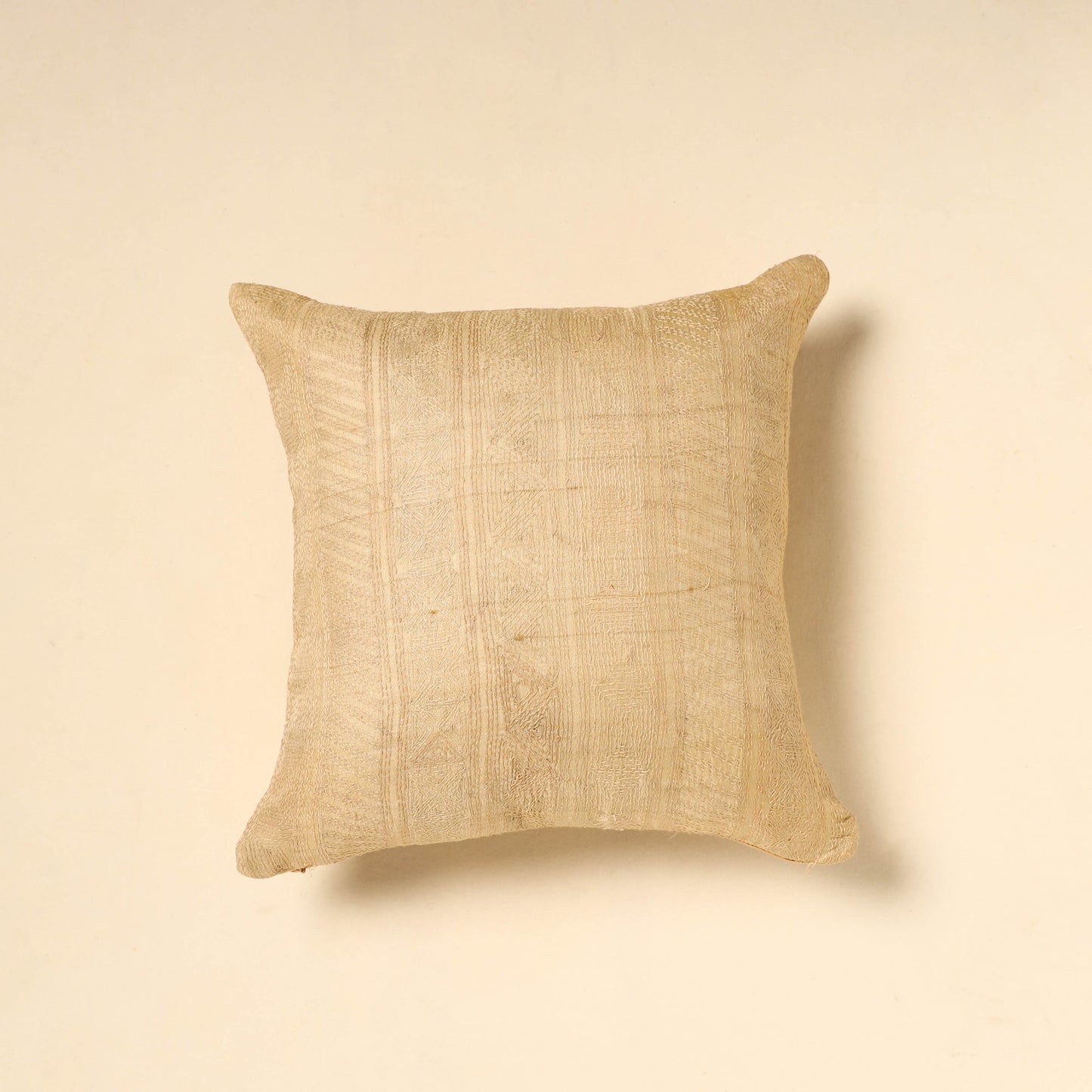 Buy Beige Tussar Silk Bengal Kantha Work Cushion Cover