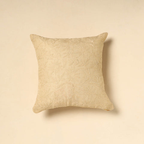 Buy Beige Tussar Silk Bengal Kantha Work Cushion Cover