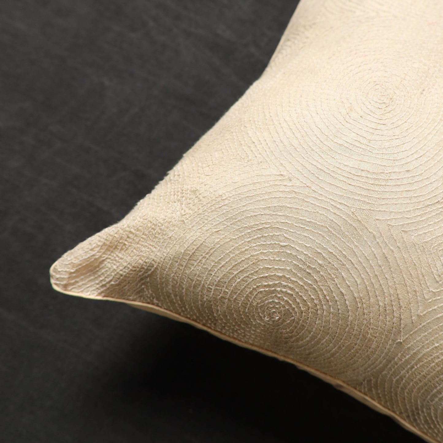 Buy Beige Tussar Silk Bengal Kantha Work Cushion Cover