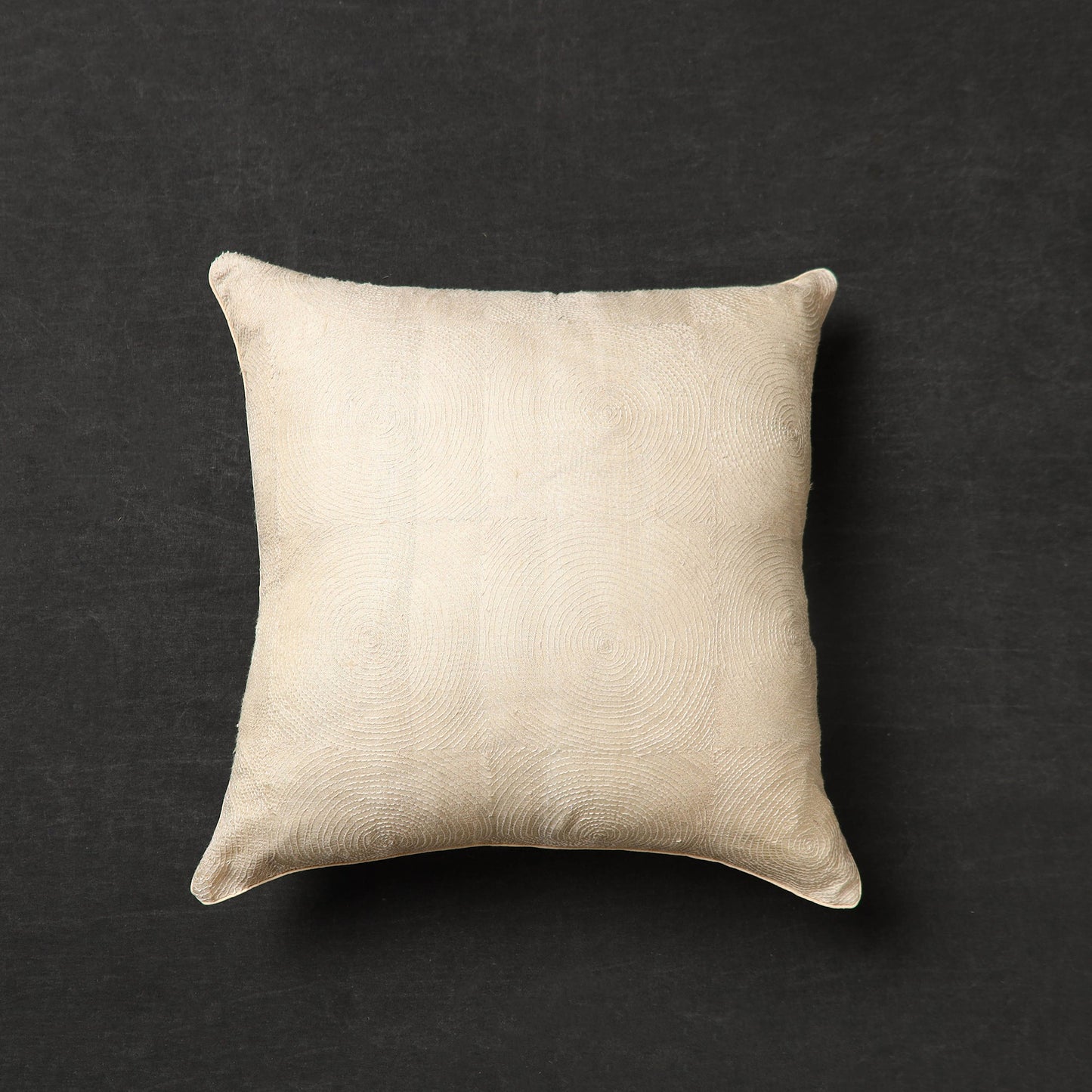 Buy Beige Tussar Silk Bengal Kantha Work Cushion Cover