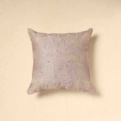  Beige Tussar Silk Bengal Kantha Work Cushion Cover