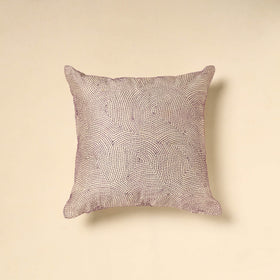  Beige Tussar Silk Bengal Kantha Work Cushion Cover