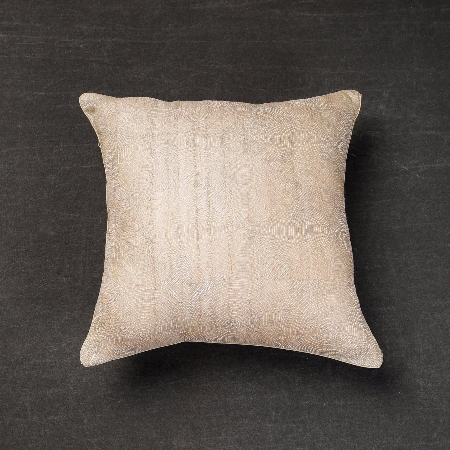 Buy Beige Tussar Silk Bengal Kantha Work Cushion Cover 