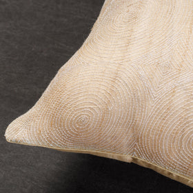 Buy Beige Tussar Silk Bengal Kantha Work Cushion Cover 