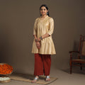 Beige - tussar silk cotton kurta with fine hand embroidery