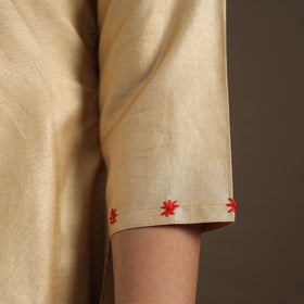 Beige - tussar silk cotton kurta with fine hand embroidery