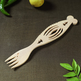  Handmade Udayagiri Beige Wooden Serving Kajur Fork 05