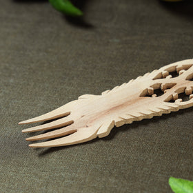  Handmade Udayagiri Beige Wooden Serving Kajur Fork 09