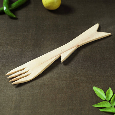  Handmade Udayagiri Beige Wooden Serving Kajur Fork 06