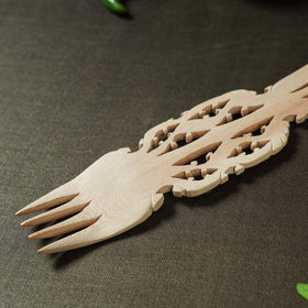  Handmade Udayagiri Beige Wooden Serving Kajur Fork 15
