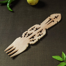  Handmade Udayagiri Beige Wooden Serving Kajur Fork 15