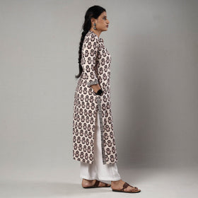 Beige - white & black - bagh printing cotton long straight