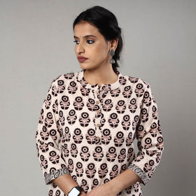 Beige - white & black - bagh printing cotton long straight