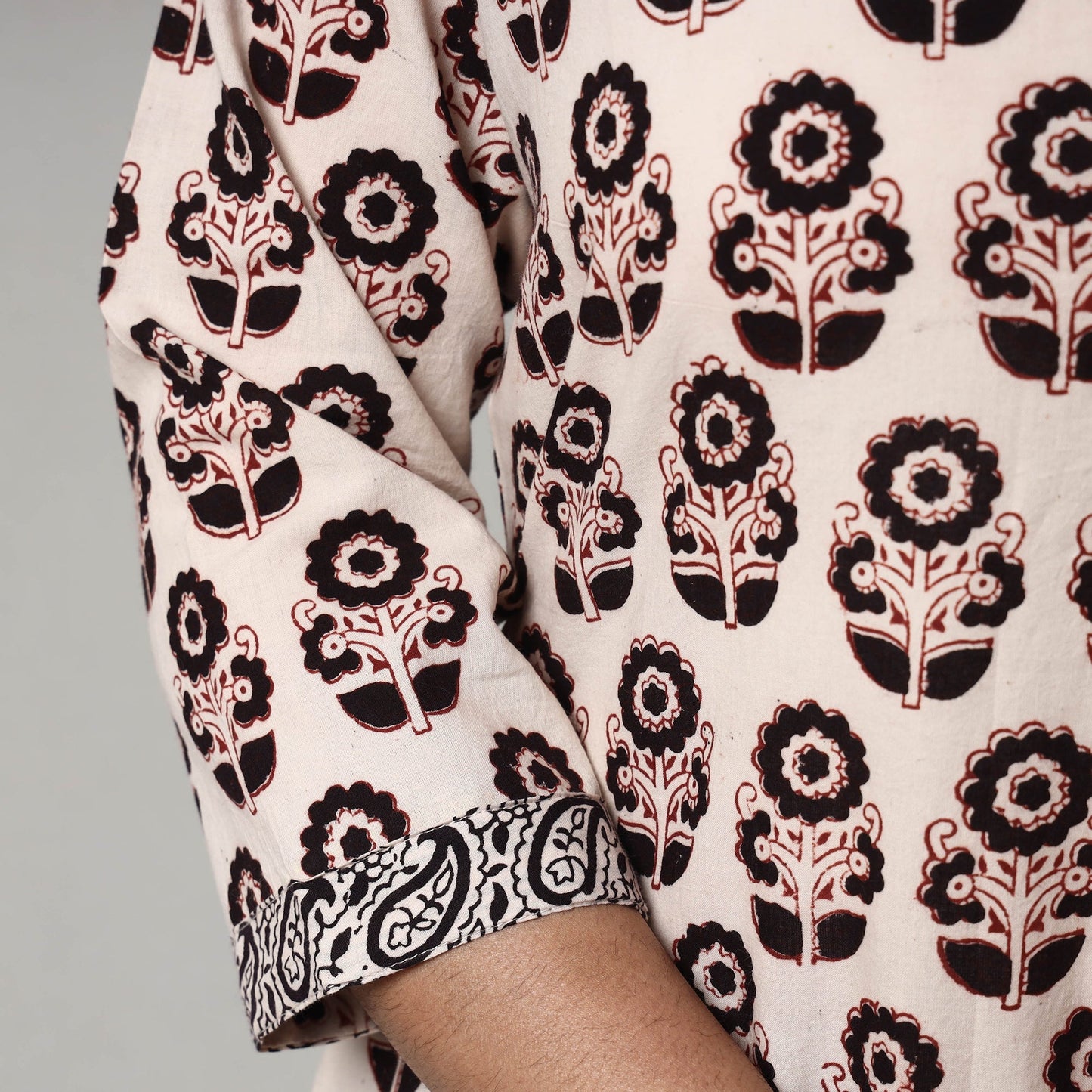 Beige - white & black - bagh printing cotton long straight