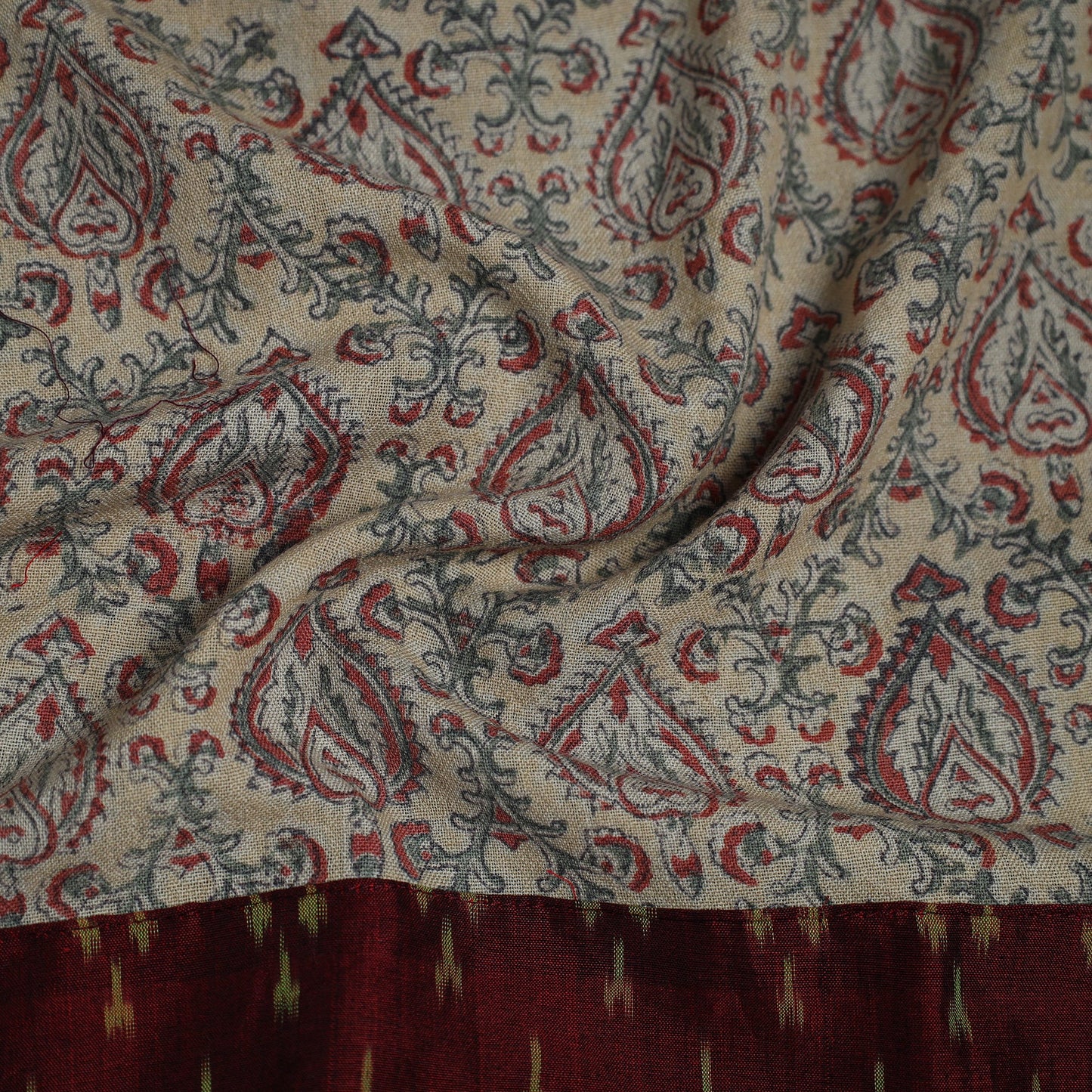 Buy Beige Block Print Woollen Kalamkari Blouse Piece Online 