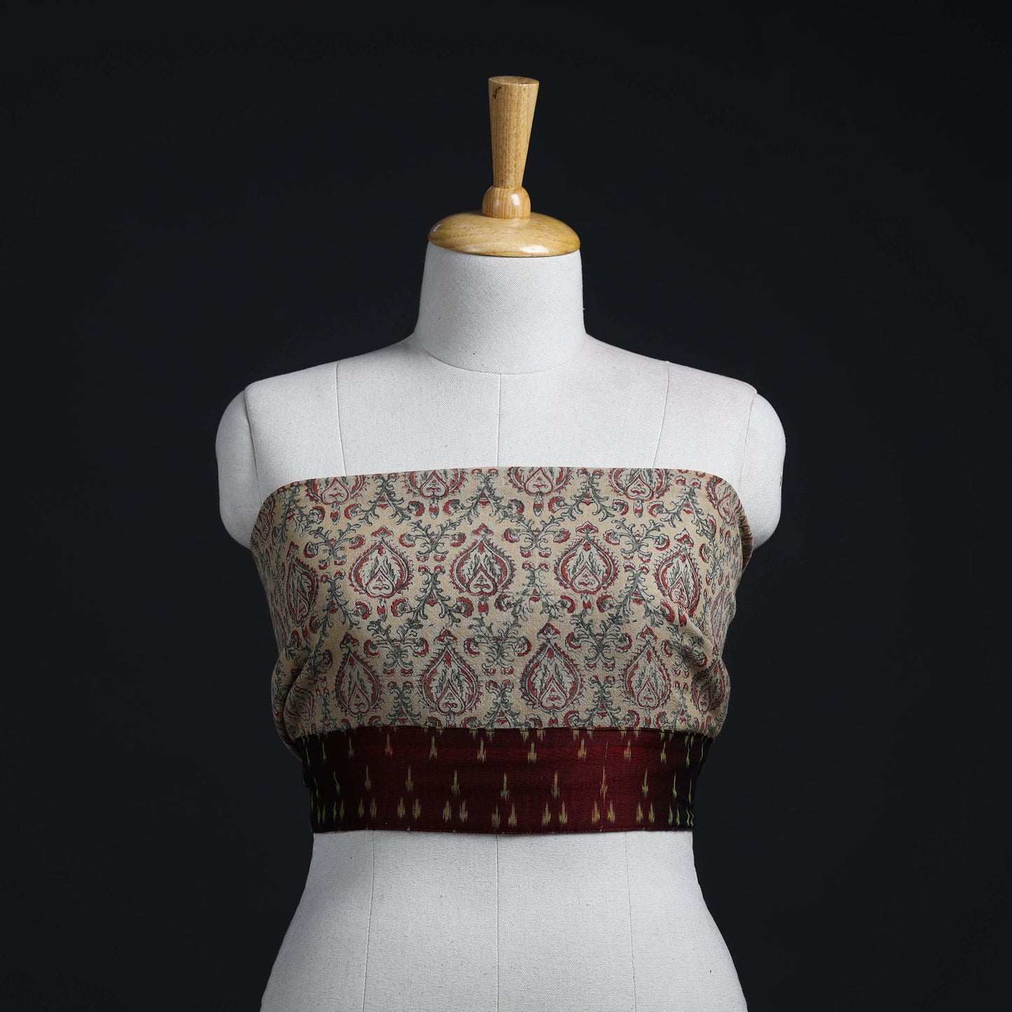 Buy Beige Block Print Woollen Kalamkari Blouse Piece Online 