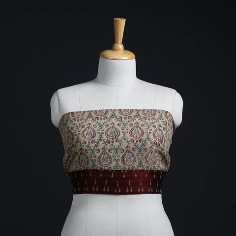 Buy Beige Block Print Woollen Kalamkari Blouse Piece Online 