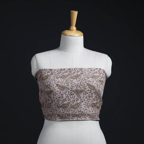 Beige - woollen kalamkari blouse piece 41 - handcrafted