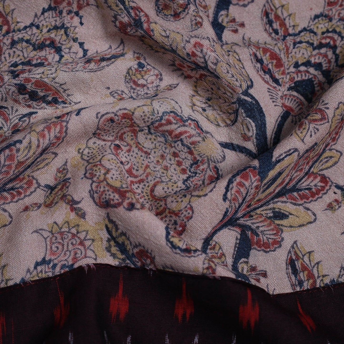 Beige - woollen kalamkari blouse piece 45 - handcrafted