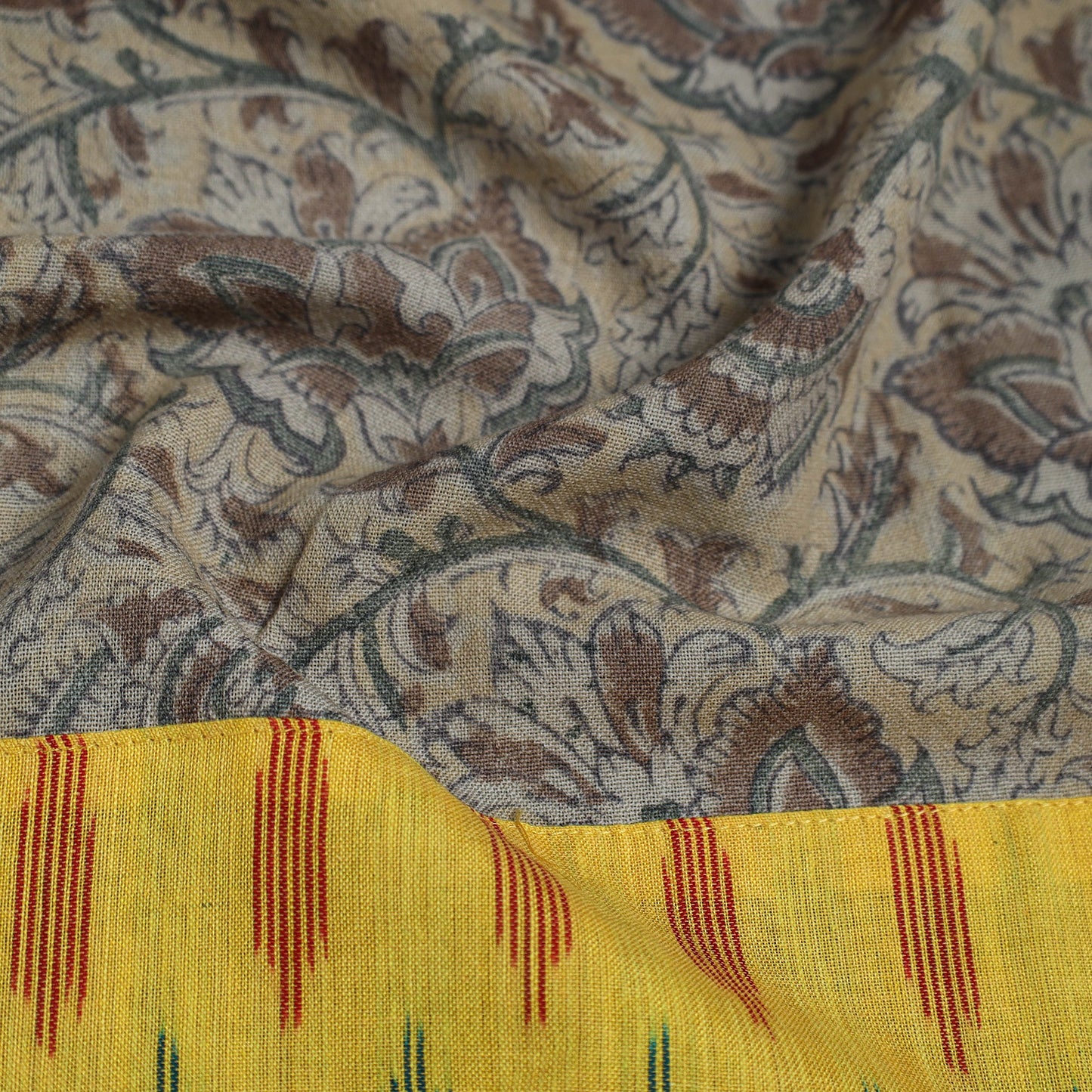 Beige - woollen kalamkari blouse piece 47 - handcrafted